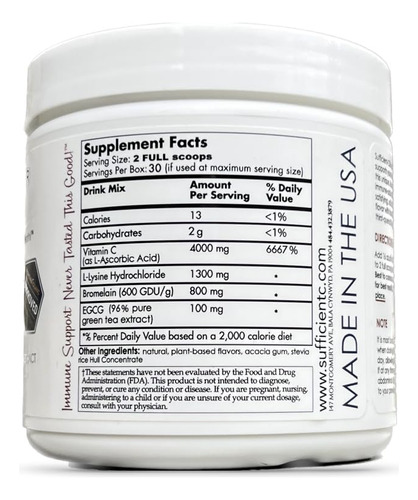 Sufficient-c Vitamina C 4000mg Bebida Limón Durazno 250g