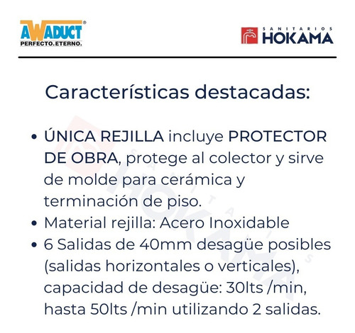 Imagen 10 de 10 de Rejilla Lineal Ducha 65cm Awaduct Cromada Acero Desague Baño