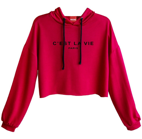 Cropped Hoodie Paris La Vie Blusa Corta Manga Larga #809