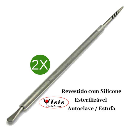 2 Espátulas Cuticula Mista Aço Inox Manicure Isis Cutelaria