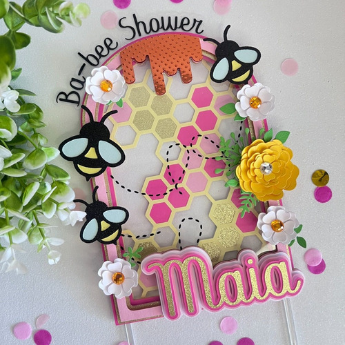 Cake Topper, Topper Para Torta Flores Y Abejas Baby Shower