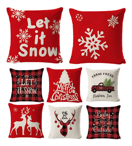 Imagen 1 de 10 de Kit 8 Fundas De Almohada De Lino Para El Día De Navidad
