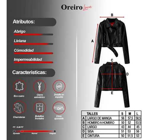 Campera Oreiro Love Biker Simil Cuero Entallada C/ Bolsillos