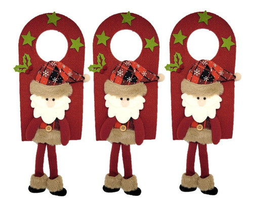 Kit 3 Enfeites Decora Maçaneta Natalino Papai Noel 38cm