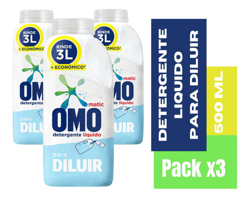  Detergente Liquido Para Diluir Omo 500ml Rinde 3lts Pack X3
