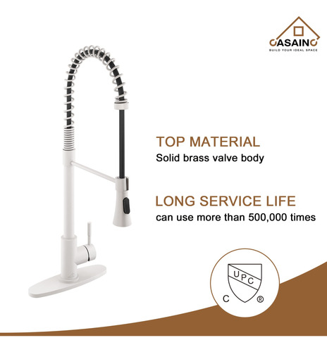 Grifo Cocina Blanco Mate 1.8 Gpm Con Resorte Extraíble