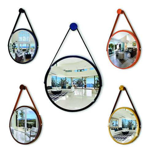 Imagem 3 de 10 de Espelho Redondo Decorativo Suspenso Com Alça 60cm + Suporte