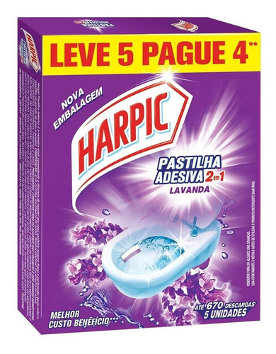 Imagem 1 de 1 de Pastilha Sanitária Harpic Lavanda Leve 5 Pague4 670 Descarga