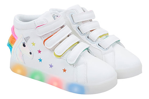 Zapatilla Niña Luces Unicornio Blanco Corona