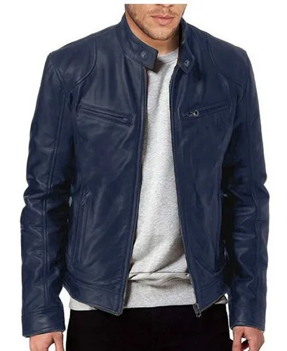 Chamarra de piel azul para cheap hombre