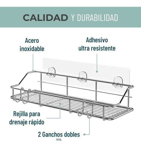 Imagen 3 de 9 de Organizador De Ducha Set X2 Repisa Baño Adhesivo Inoxidable