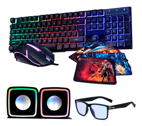 Combo Gamer 5-1 Teclado Mouse Pad Parlante Y Lentes Filtro