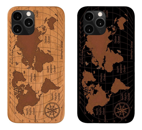 Funda De Madera Para   11, Funda  Ctora De Mapa Mundial...