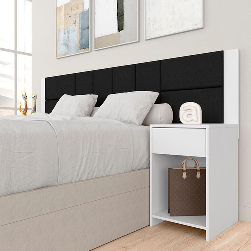 Cabeceira Estofada Para Cama Casal Dubai Branco/preto - M.a Cor Branco/preto 06