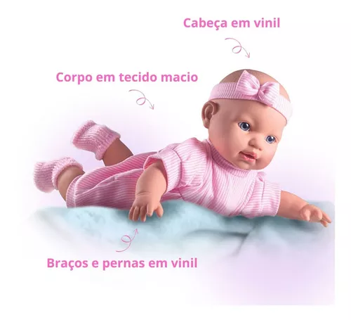 Boneca Bebê Reborn Menina Vinil Corpo em Tecido com Acessórios