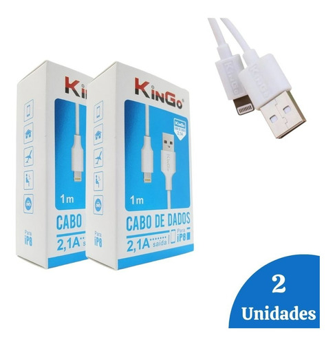 Kit 2 Cabos Usb Carreg Kingo P/ iPhone 7 Plus 1mt Resistente Cor Branco