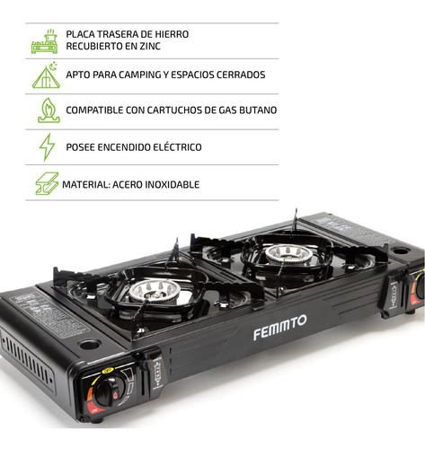 Imagen 3 de 10 de Anafe Portatil 2 Hornallas Quemadores Camping Adaptador Dual