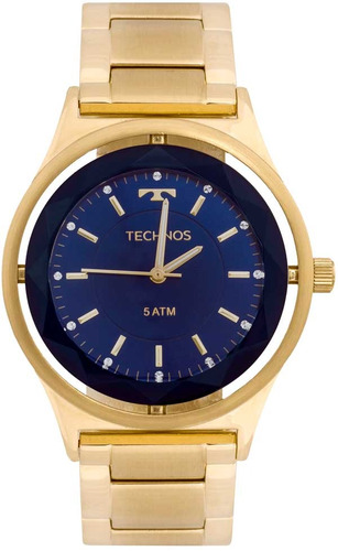 Relógio Technos Feminino Elegance Swarovski 2035mic/4a Cor da correia Dourado Cor do bisel Dourado Cor do fundo Azul