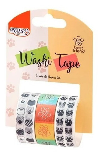 Fita adesiva Washi Fita adesiva Animals Cat Dog Footprint Brw X3