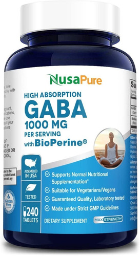 Nusapure Gaba 1000mg 240 Cápsulas Con Bioperine