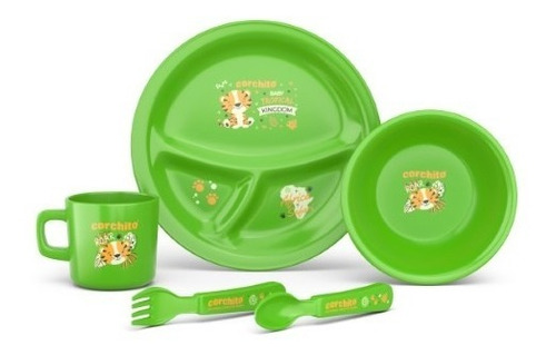 Set Vajilla Bebes Niños 5 Piezas Plato Divisiones Cubiertos