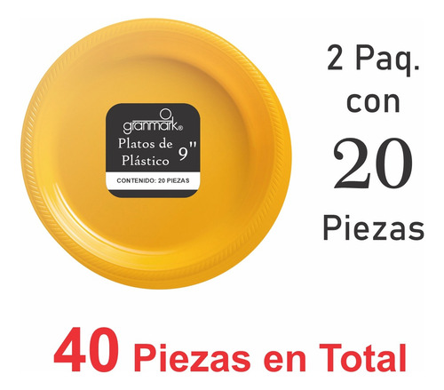 Plato Grande De Plástico Desechable Granmark - 40 Piezas