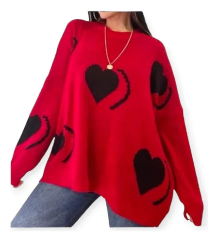 Sweater Oversize Estampado Cuello Redondo Lana Amplios