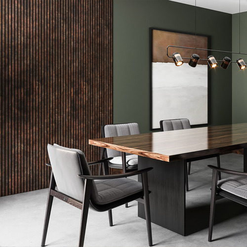 Painel Ripado Laminado Autocolante Flexível Amadeirado 5mt Cor Corten Com Textura Amadeirado