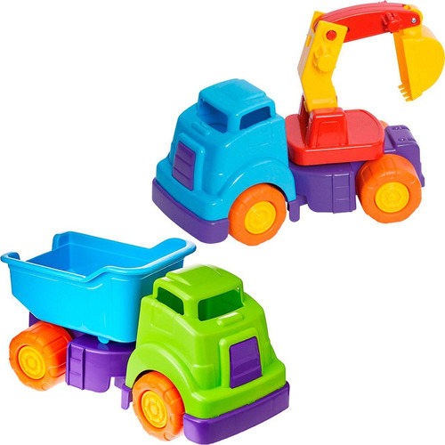 Kit 2 Brinquedos Caminhão Caçamba E Escavadeira 2 Anos