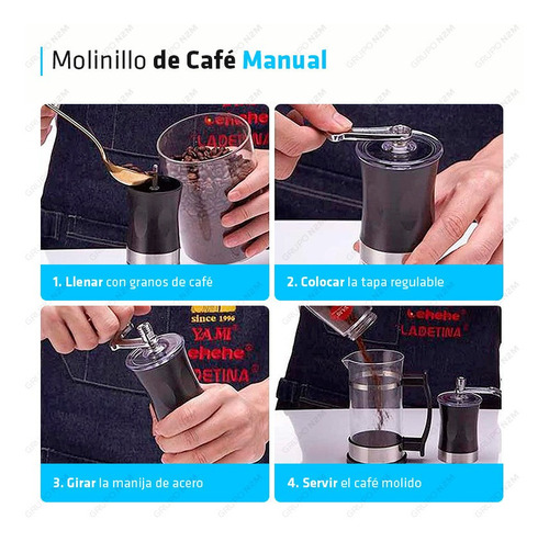 Imagen 5 de 10 de Molinillo Triturador Cafe Granos Semillas Manual Acero