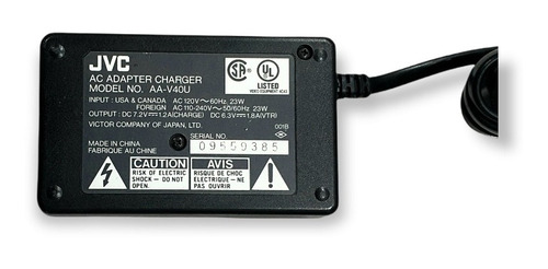 Cargador Original Jvc Cámaras Dvl Series Aa-v40u 7.2v 1.2a