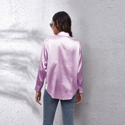 Increíble Cuello V Blusa Satén Moda Casual Elegante Diseños