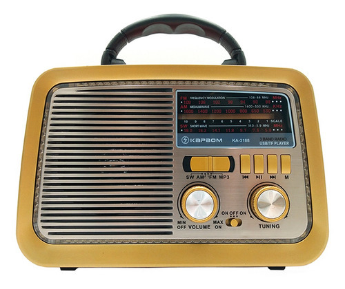 Rádio Vintage Recarregável Bivolt Mp3 Am Fm Sw Usb Kapbom