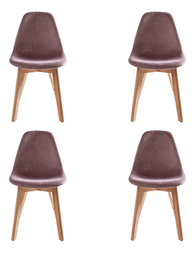 Pack X4 Sillas De Comedor Manila Tapizada Alto Rancho Madera Estructura De La Silla Rosa Bebê