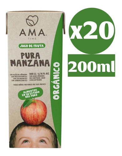 Ama Jugo De Fruta Orgánico Manzana 20x200cc Tetra