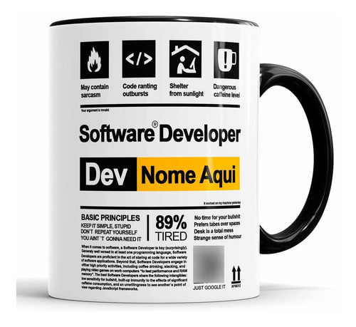 Caneca Software Developer Personalizado Com Nome