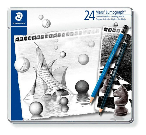 Lata 24 Lapices Staedtler Mars Lumograph Graduación 9h A 9b