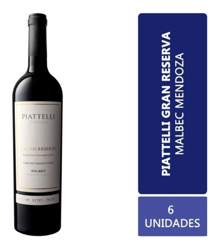 Vino Piattelli Grand Reserve Malbec Mendoza Caja X 6 X 750ml