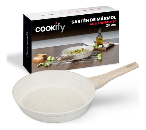 Sartén Antiadherente 28 cm Cookify | Stone-Tech Series | Libre de PFOA, Cocina Saludable. Color Mármol Beige