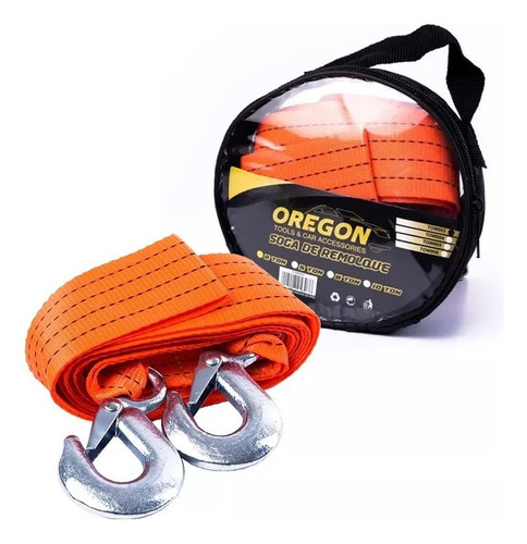 Imagen 3 de 4 de Linga Soga Remolque 5 Toneladas Oregon Plana Ganchos Metal Color Naranja