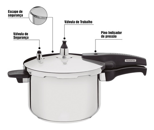 Imagem 3 de 9 de Panela De Pressão Tramontina P/ Fogão De Indução 6l Allegra