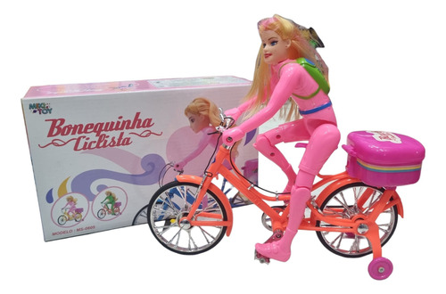 Boneca Na Bicicleta Musical Ciclista Pedala Articulada Luz