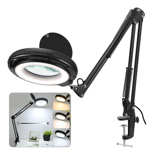 Lupa 8x Luz Soporte Lampara Escritorio Led Lente Cristal 3