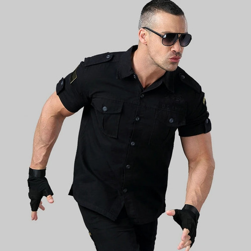 Camisas Militares Para Hombre, Blusa De Manga Corta De Algod