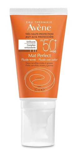 Avene Protector Solar Fps50 Mat Perfect Fluido Toque Seco Con Color Pieles Mixtas A Grasas Sensibles