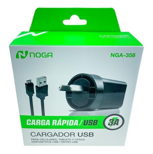 Cargador Noga Nga-358 Usb Carga Rapida 15w Cable Desmontable