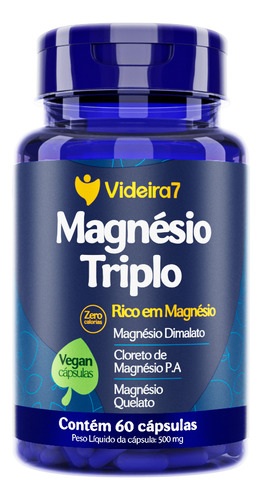 Magnésio Triplo (dimalato/quelato/cloreto) 100% Idr 60 Cáps. Sabor Natural