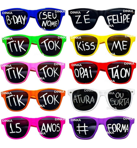 20 Oculos Tiktok Frase Texto Personalizado Coloridos.