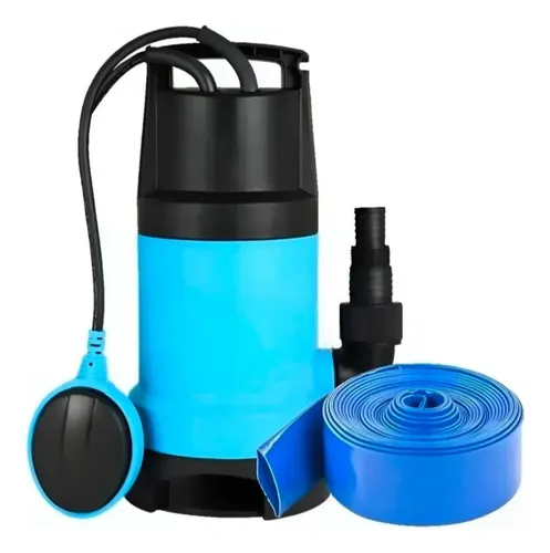 Bomba Desagote Agua Sucia  1 Hp +10 Mt Manguera + Abrazadera Azul