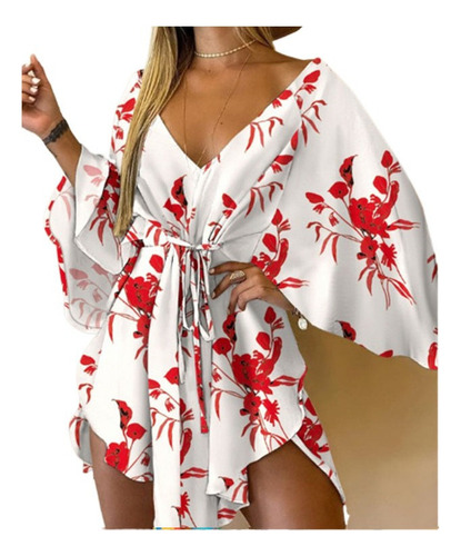 Mini Vestido De Playa Floral Irregular Hawaiano For Mujer